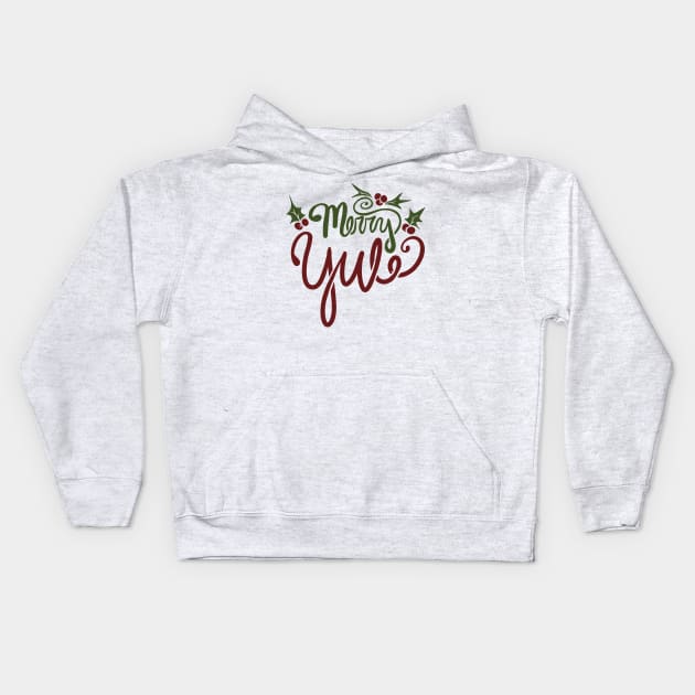 Merry Yule With Holly and Berries Kids Hoodie by bubbsnugg